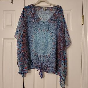 Blue medallion poncho top